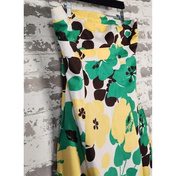 B. Smart Dress 12 Floral Print Strapless A-Line Knee Length Green Yellow Brown‎ - Picture 10 of 14